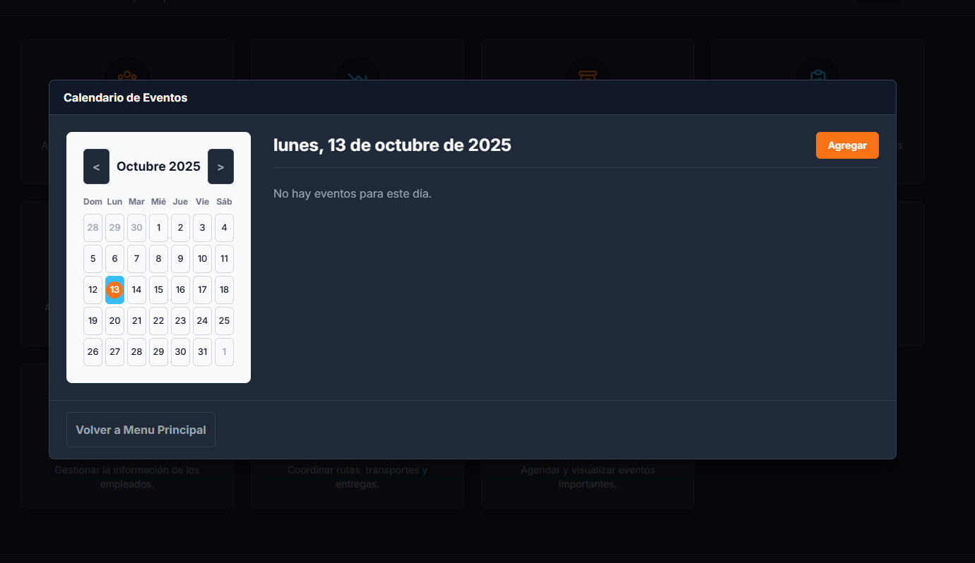 Vista del Calendario de Eventos